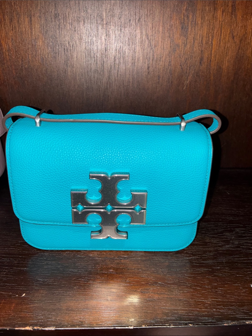 Turquoise Leather Crossbody Bag with Silver Logo Accent - Small Eleanor